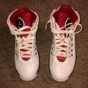 White, black and red Jordan’s